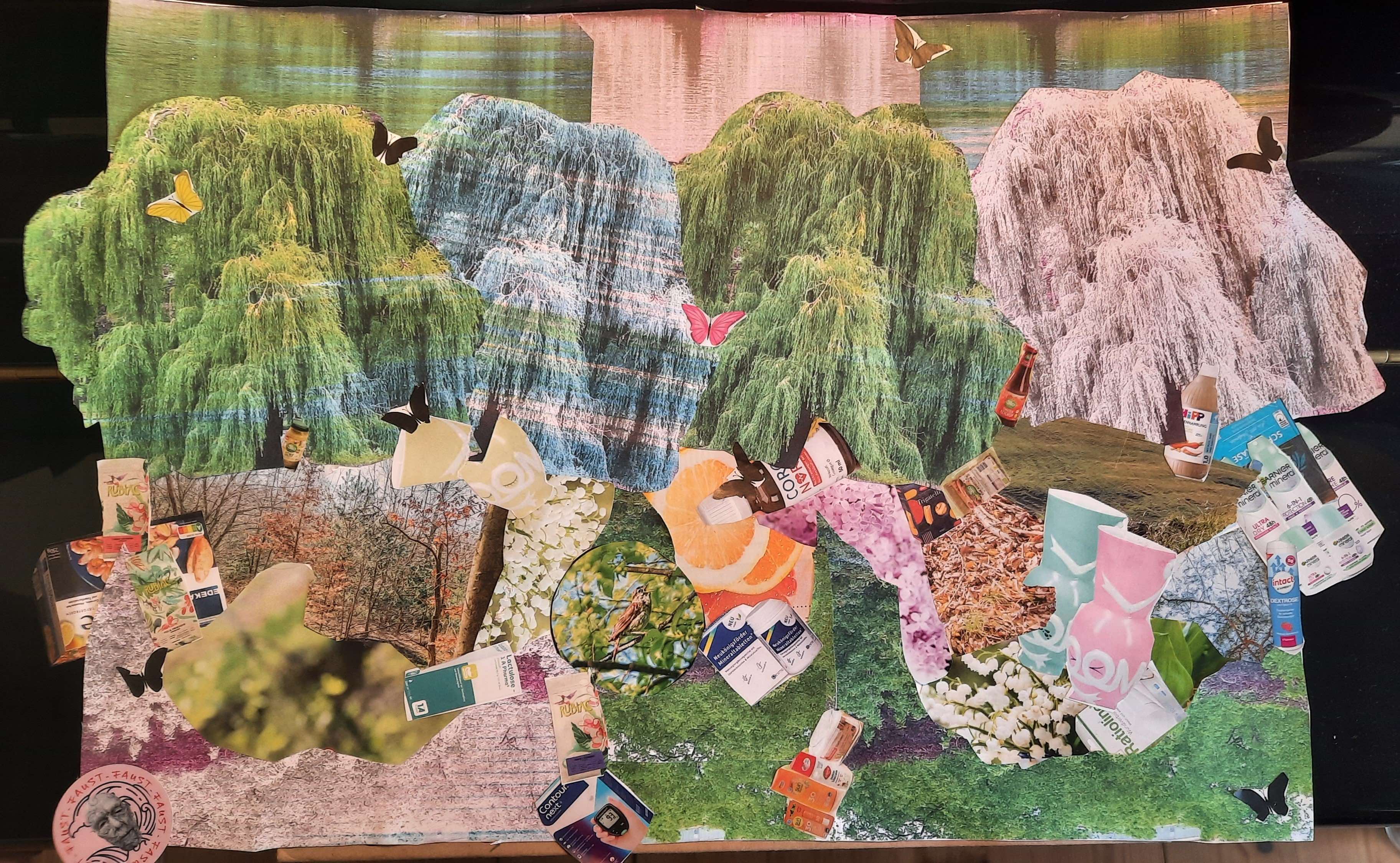 Meine Umwelt Projektbild - Künstlerische Collage mit bunten Bäumen